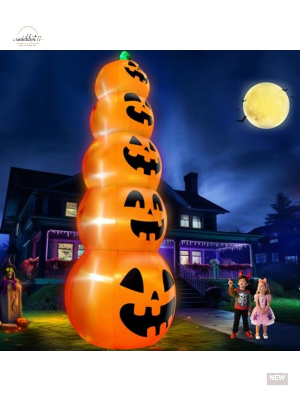 14 FT Halloween Inflatable Stacked Pumpkins Outdoor Decoration with LED Lights